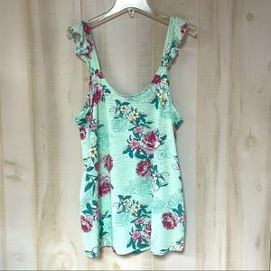 Torrid aqua floral ruffle sleeve tank top sz 1